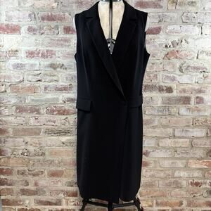 White House Black Market Sleeveless Black Wrap Style Tuxedo Dress Size 12